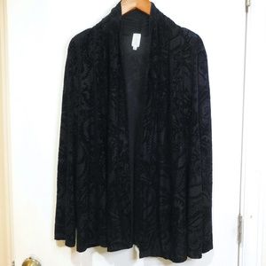 JONES of NY Black Velvet Printed Cardigan Long Sleeve SIZE L